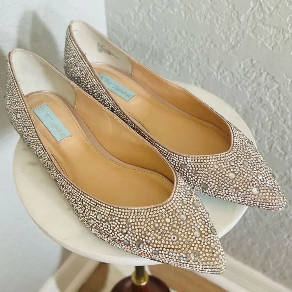 BETSEY JOHNSON Rhinestone Crystal Pavé Pointed Toe Flat, SPARKLE, Size 8.5, NWOT